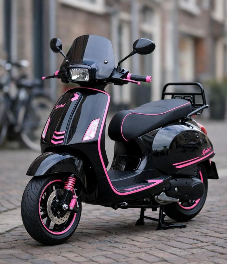 Vespa Sprint 50 Snor 4T E5 2022 Glossy Black x Pink Custom Made