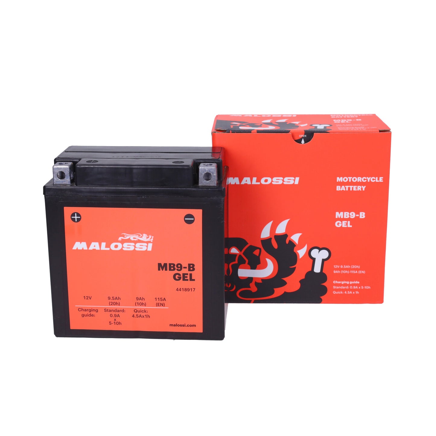 Accu Malossi YB9-B / MB9-B -Sealed 12v-9Ah onderhoudsvrij (incl. gel/zuur) - 2T / 4T motoren - 4418917