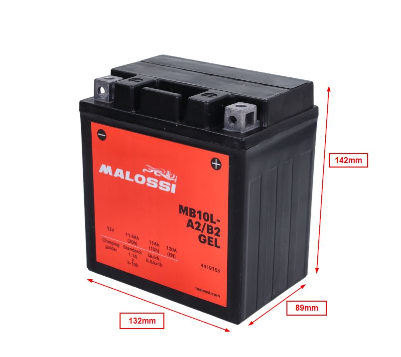 Batterie Malossi MB10L-A2/B2 -Scellée 12v-11Ah sans entretien (gel/acide inclus) - 2T - Gilera Runner - 4419165