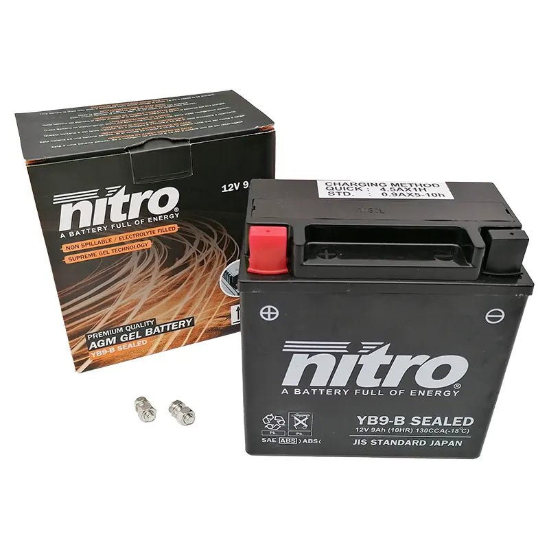 Accu NITRO YB9-B-Sealed 12v-9Ah onderhoudsvrij (incl. gel/zuur) 2T / 4T motoren