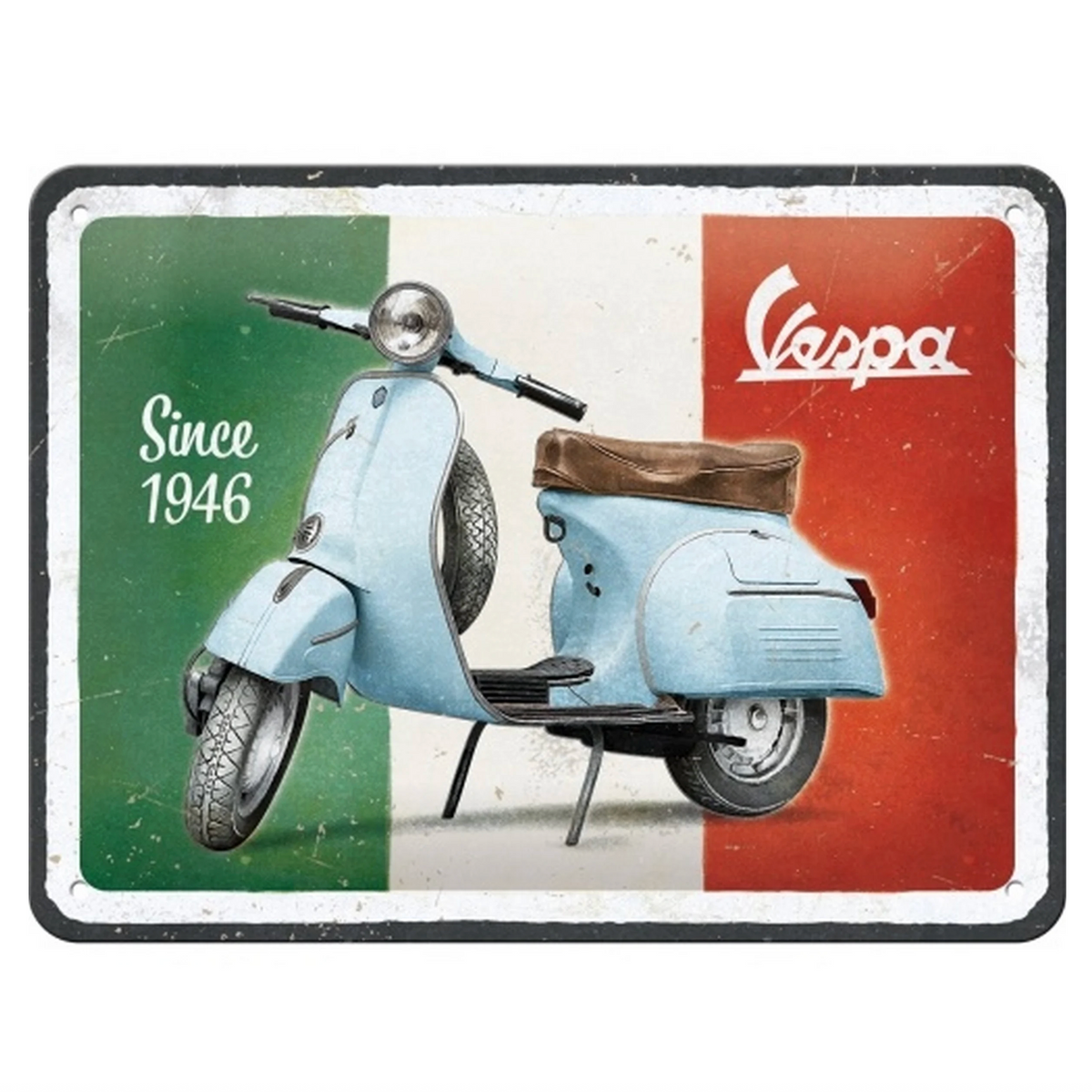 Targa in metallo con motivo - 20x15 - Vespa - dal 1946 verde/bianco/rosso