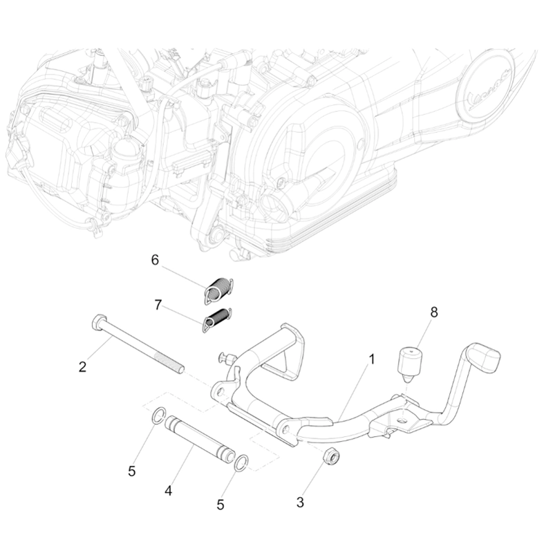 22. Vespa Sprint 50 IGET 4T 3V Euro5 - 45 km/h - 2019-2022 - ZAPCD0101 - Onderdelen Middenstandaard