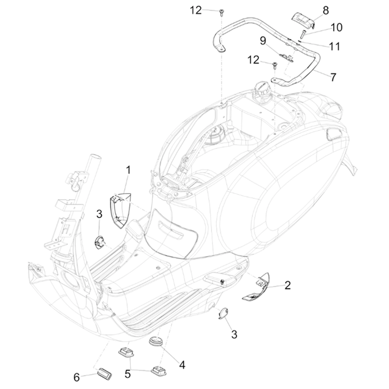 26. Vespa Sprint 50 IGET 4T 3V Euro5 - 45 km/h - 2019-2022 - ZAPCD0101 - Onderdelen Zijschermen