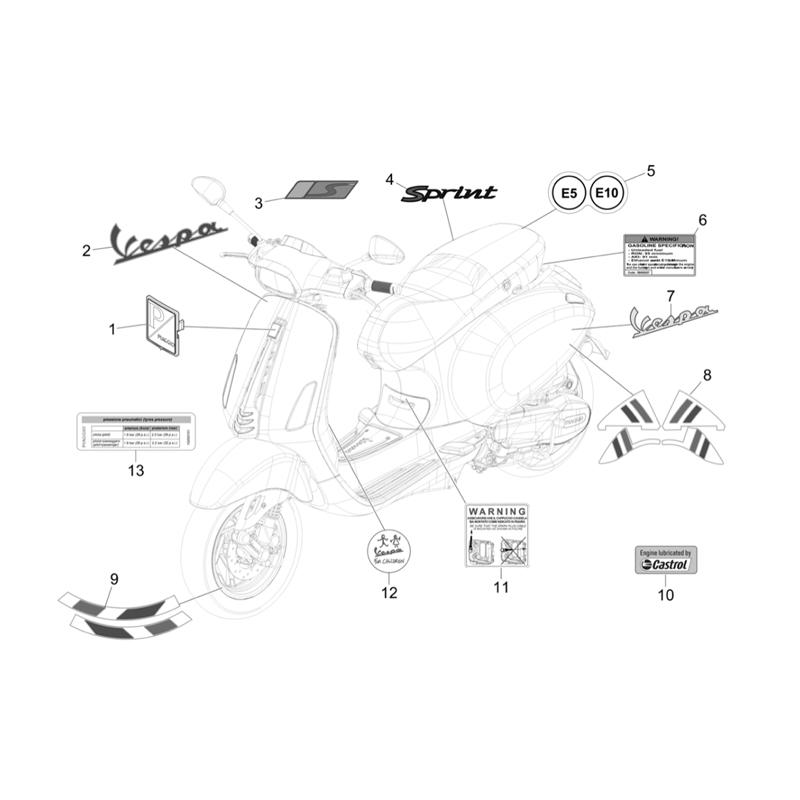 30. Vespa Sprint 50 IGET 4T 3V Euro5 - 45 km/h - Facelift 2024 - ZAPCD0103 - Onderdelen Stickers - Emblemen