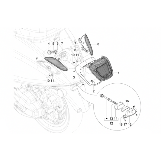 48. Vespa Sprint 50 IGET 4T 3V Euro5+ - 2024-2026 - Piezas Luz Trasera - Intermitente Trasero
