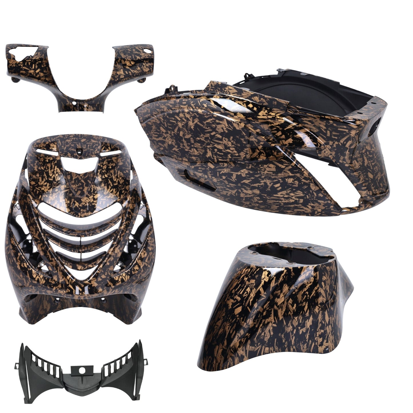 Kappenset – Piaggio Zip – 5-delig – met SP neus – Forged Flakes - Zwart / Goud