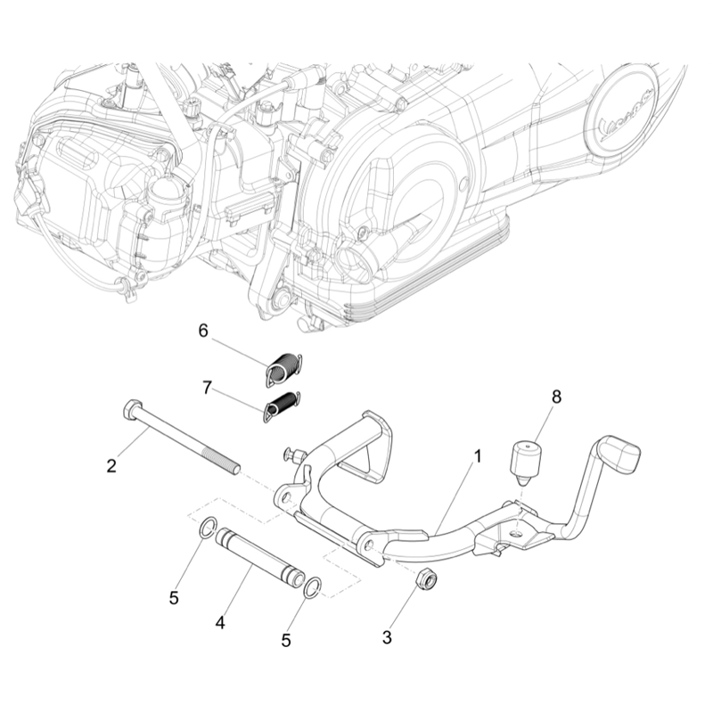 22. Vespa Sprint 50 IGET 4T 3V Euro5+ - 2024-2026 - Onderdelen Middenstandaard