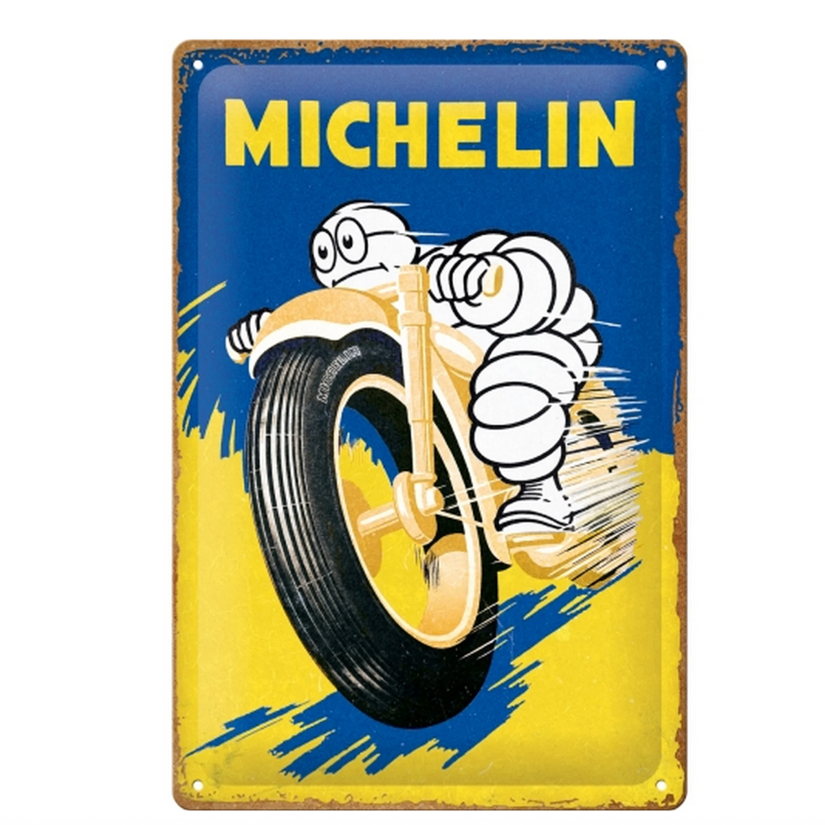 Targa in metallo con motivo - 30x20 - Michelin - Bibendum motociclista