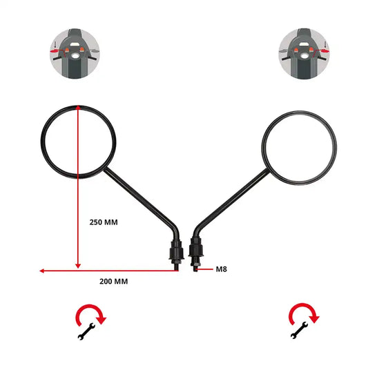 Spiegelset - Sym Fiddle / GTS / Toscana / Riva / VX50 / China LX - M8 - Rond - Glans Zwart
