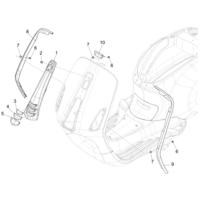 23. Vespa Sprint 50 IGET 4T 3V Euro5 - 45 km/h - 2019-2022 - ZAPCD0101 - Onderdelen Bekleding Voor