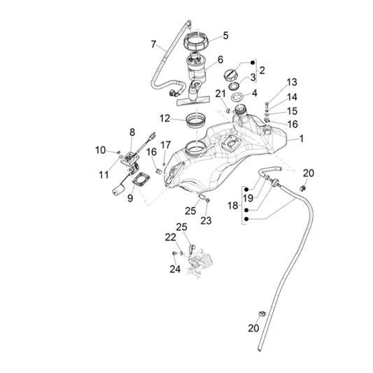 34. Vespa Sprint 50 IGET 4T 3V - Euro4 - 2017-2020 - Onderdelen Benzinetank