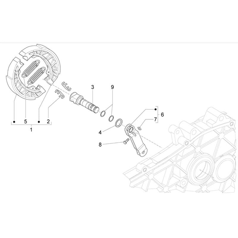 16. Vespa Sprint 50 IGET 4T 3V Euro5 - 45 km/h - 2019-2022 - ZAPCD0101 - Onderdelen Remschoen achter
