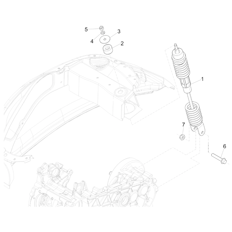 41. Vespa Sprint 50 IGET 4T 3V Euro5+ - 2024-2026  - Onderdelen Schokbreker Achter