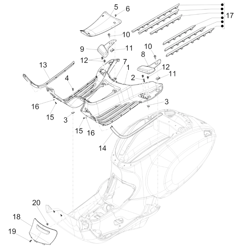 25. Vespa Sprint 50 IGET 4T 3V Euro5+ - 2024-2026 - Onderdelen Treeplank