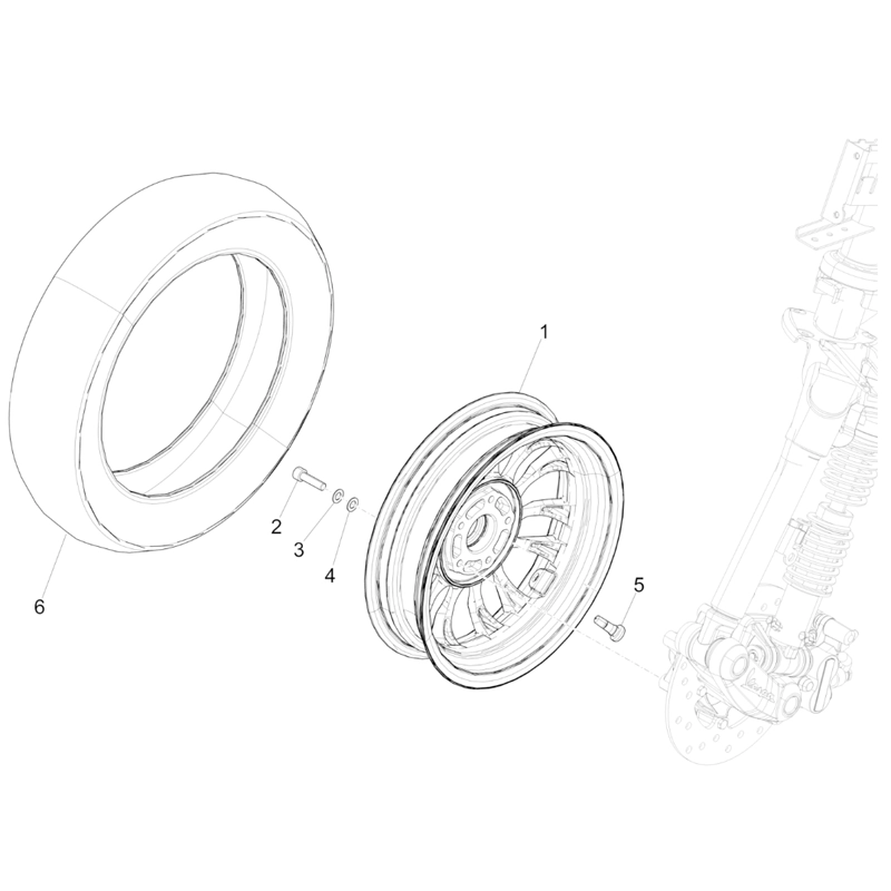 42. Vespa Sprint 50 IGET 4T 3V Euro5+ - 2024-2026 - Onderdelen Voorwiel