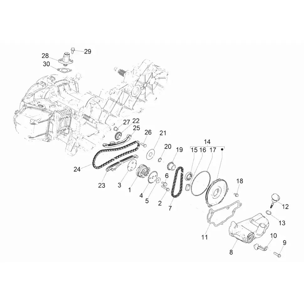 11. Vespa Sprint 50 IGET 4T 3V - Euro4 - 2017-2020 - Onderdelen Oliepomp