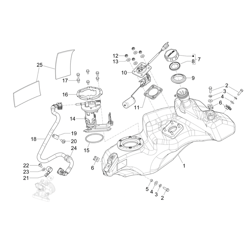 34. Vespa Sprint 50 IGET 4T 3V Euro5+ - 2024-2026 - Onderdelen Benzinetank