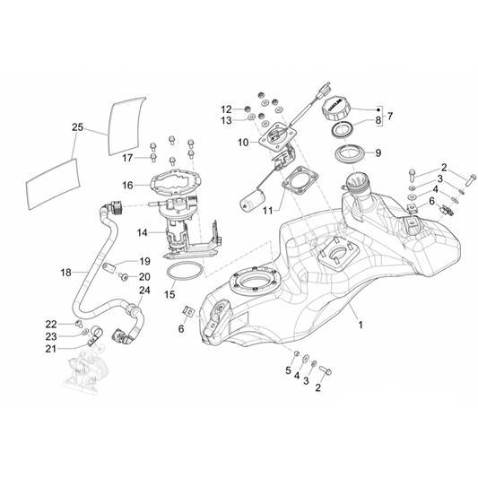 34. Vespa Sprint 50 IGET 4T 3V Euro5 - 45 km/h - Facelift 2024 - ZAPCD0103 - Parts Fuel Tank