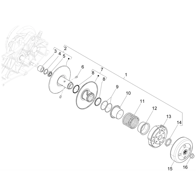 09. Vespa Sprint 50 IGET 4T 3V Euro5+ - 2024-2026 - Części - Napędzana rolka / sprzęgło